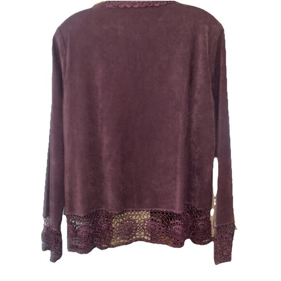 Womens Small Boho Leather Suede Crochet Open Front Cardigan Jacket Size M D33 - Picture 5 of 5